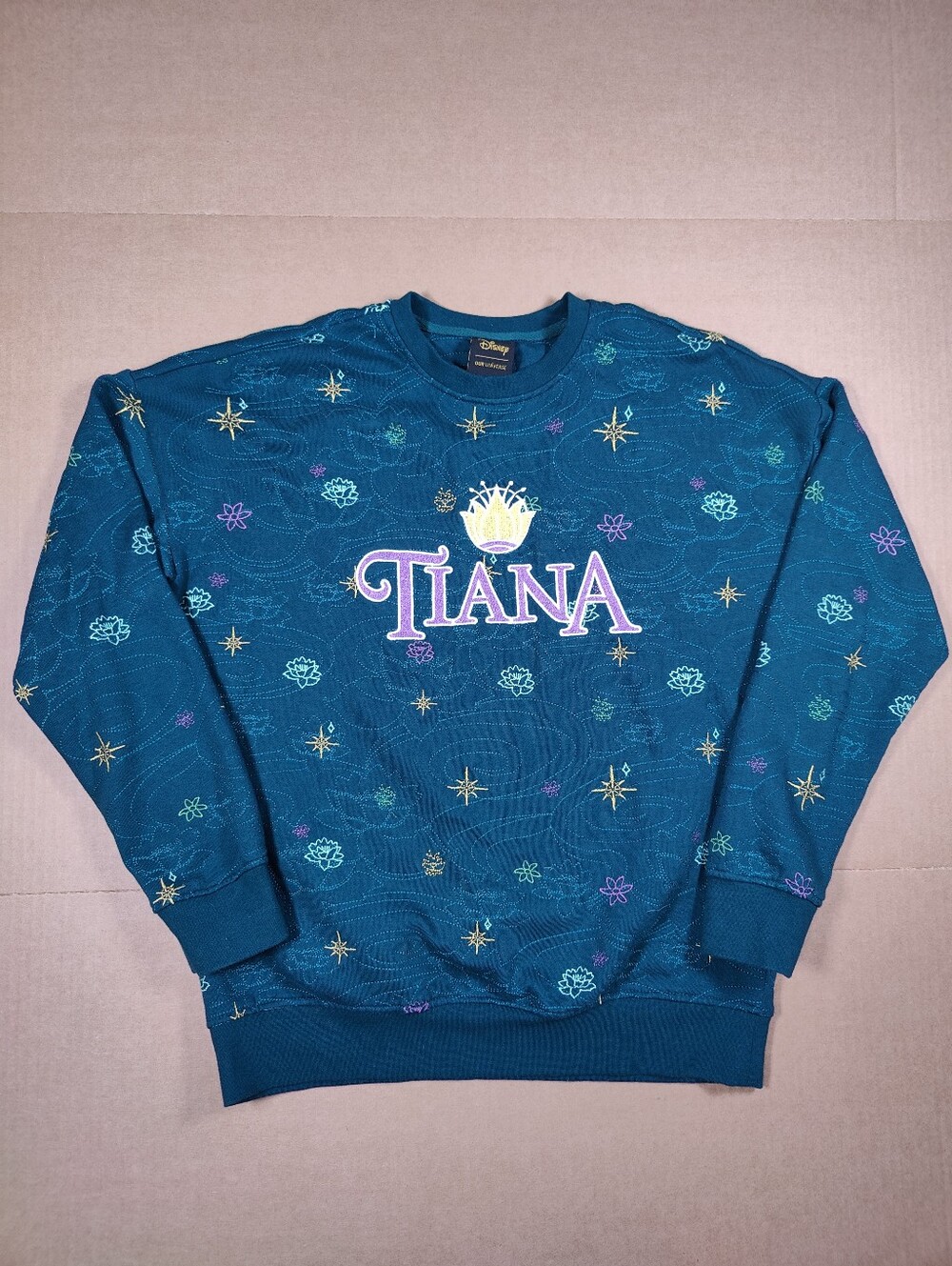 Disney Princess Tiana BoxLunch Star Embroidered Green Oversized Sweater Size XS